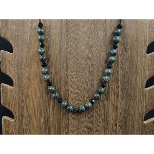 20" Silver Tone Dark Tones Sphere Stone Necklace Vintage Costume Jewelry